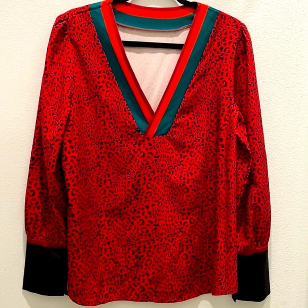 NWOT Red leopard print blouse. No brand. Long sleeve.